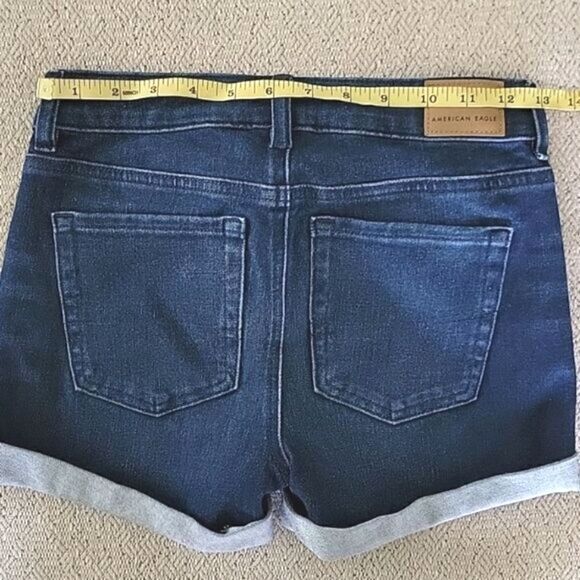 American Eagle Dream Midi Dark Wash Button Fly Jean Shorts - 2 - Picture 8 of 12